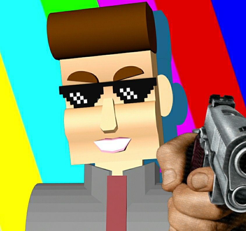 very cool nintendo guy with cool glasses and toy gun